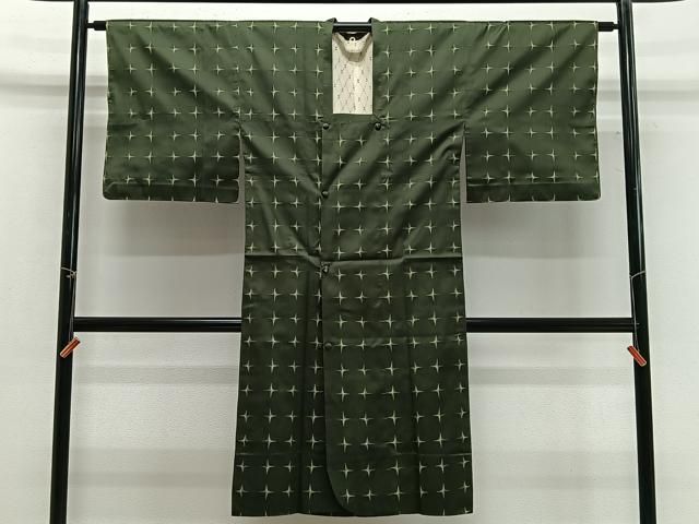 平和屋着物＃道行コート　雨コート　単衣　十字絣　ロング丈　正絹　逸品　CABG3734ua