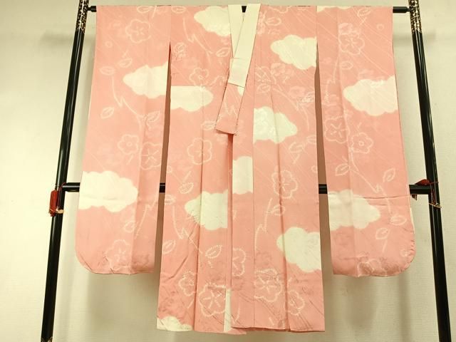 平和屋着物●振袖用長襦袢　袷　絞り　雲取り花文　正絹　逸品　AABI1759fy