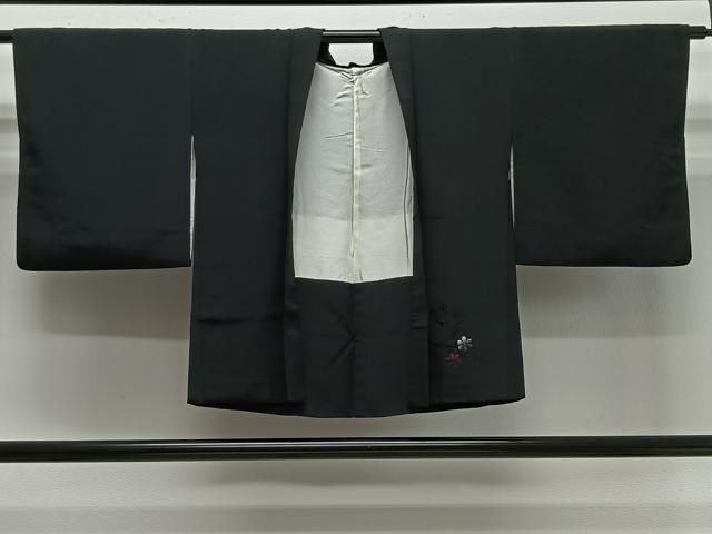 平和屋着物＃羽織　総刺繍　流水花文　黒地　正絹　逸品　CABG3742ua
