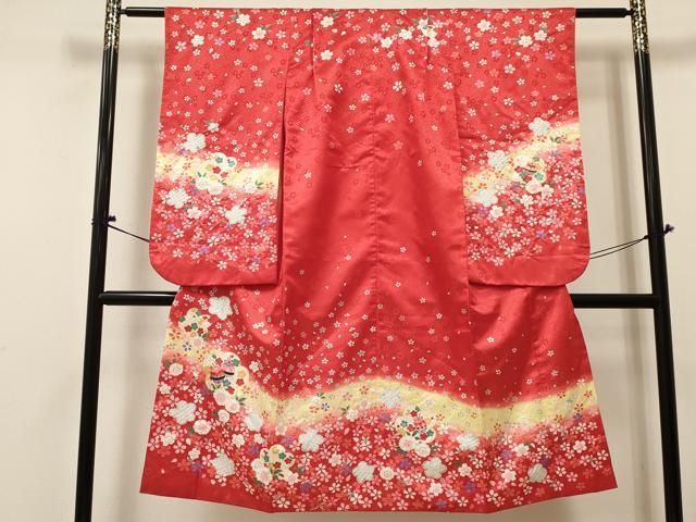 平和屋着物[]七五三　女の子　７歳　祝着　四つ身　鈴花文　暈し染め　DABE7173ma
