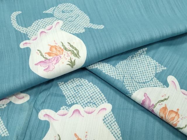 平和屋着物∴夏物　浴衣　猫　金魚　綿　逸品　CABG4147gh