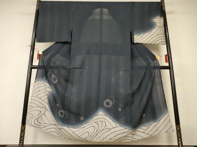 平和屋着物＊夏物　男性　訪問着　絽　立波文　キングサイズ　正絹　逸品　AABI6647jd