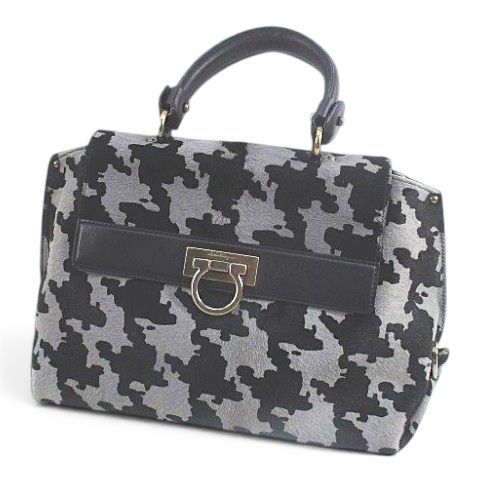 サルヴァトーレフェラガモ Salvatore Ferragamo BW-21 A896 ハンドバッグ シルバーガンチーニ金具 グレー ハラコ レザー イタリア製