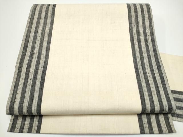 平和屋着物●全通柄　九寸名古屋帯　紬地　縞　正絹　逸品　CABG6124hy