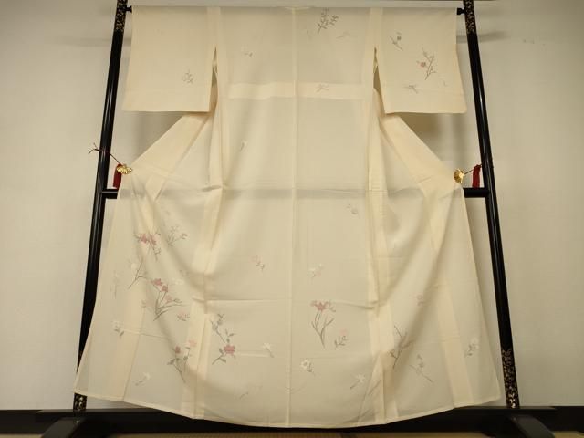 平和屋着物＊夏物　訪問着　絽　草花文　銀彩　正絹　逸品　AABI6664jd