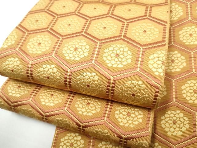 平和屋着物●本場筑前博多織　半幅帯　亀甲菊文　正絹　逸品　CABG6131hy