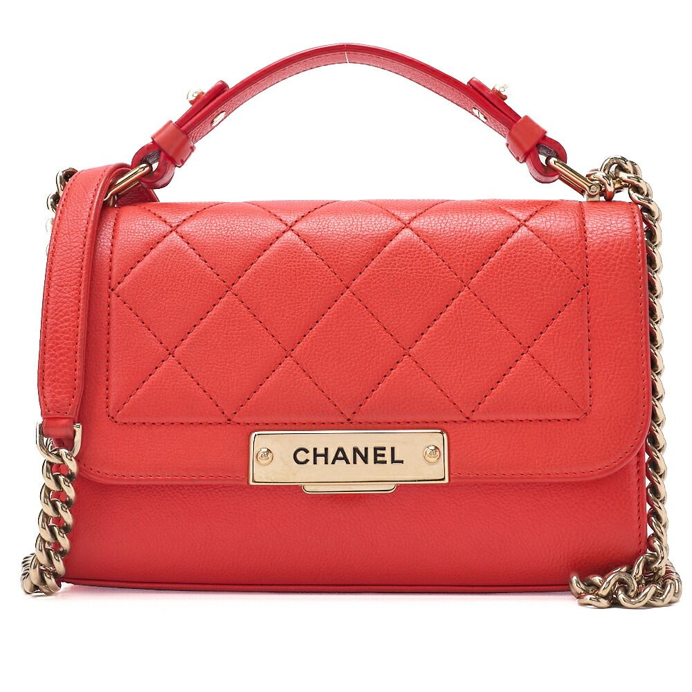 CHANEL シャネル 　マトラッセ　ロゴプレート　 2wayチェーンショルダー　カーフスキン　 赤　（ゴールド金具）ハンドバッグ レディースハンドバッグ　 ハイブランド【中古】【送料無料】