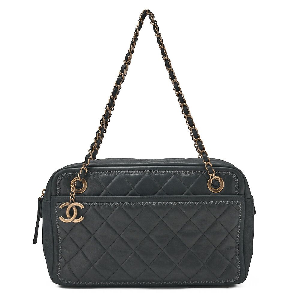 CHANEL シャネル 　スパークルレザー 　マトラッセ 　ココチャーム付き　ダブルチェーンショルダー　 黒（ゴールド金具） レディース バッグ 【中古】【送料無料】