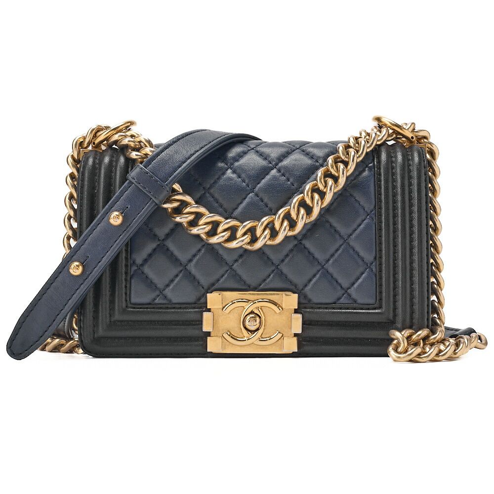 CHANEL シャネル ラムスキン マトラッセ ボーイシャネル20 チェーンショルダー ネイビー×ブラック（ゴールド金具）レディースバッグ レディースショルダーバッグ ショルダーバッグ ハイブランド【中古】【送料無料】
