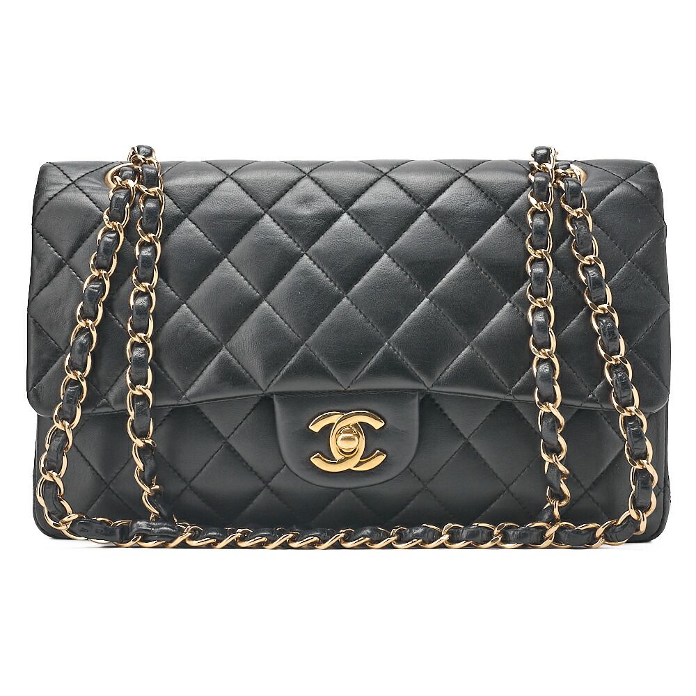CHANEL シャネル チェーンショルダーバッグ マトラッセ ダブルフラップ 25cm ラムスキン 黒 （ゴールド金具） レディース バッグ レディース【中古】【送料無料】