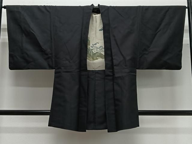 平和屋着物∞男性　羽織　お召地　暗黒色　正絹　逸品　CABG3695ua