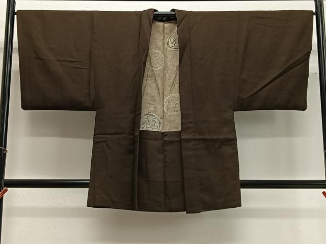 平和屋着物∞男性 羽織 紬地 憲法茶色 正絹 逸品 CABG3697ua