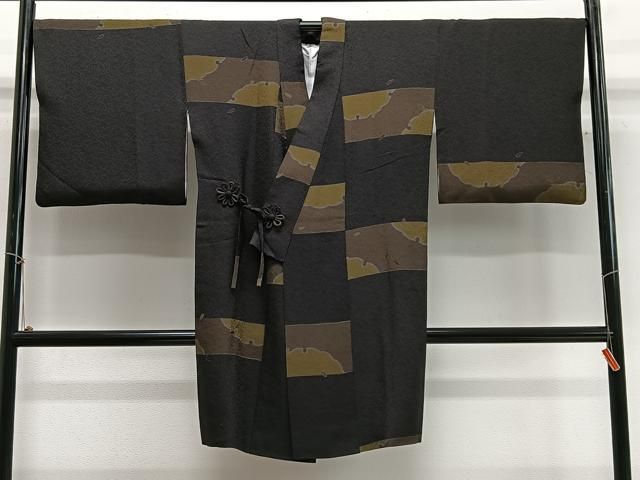 平和屋着物∞道中着　色紙雪wアモン　黒地　ロング丈　正絹　逸品　CABG3699ua