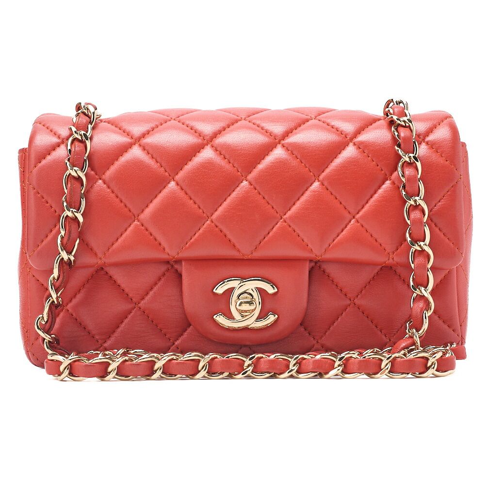 CHANEL シャネル 　チェーンショルダーバッグ 　ミニマトラッセ 20cm 　ラムスキン　赤　 ゴールド金具 レディース【中古】【送料無料】