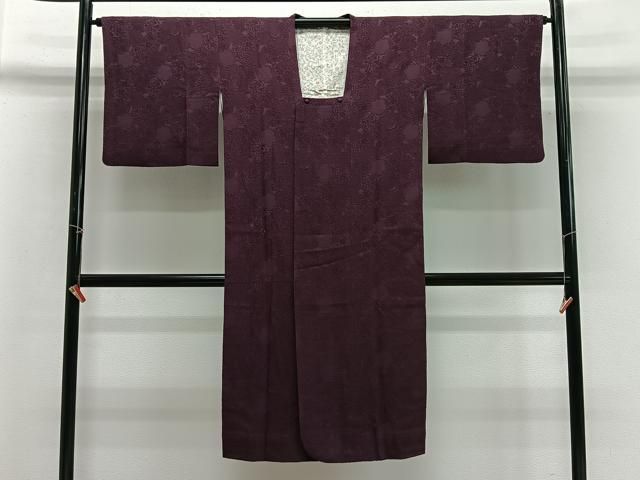 平和屋着物∞道行コート　吉祥雪輪地紋　紫紺色　ロング丈　正絹　逸品　CABG3708ua