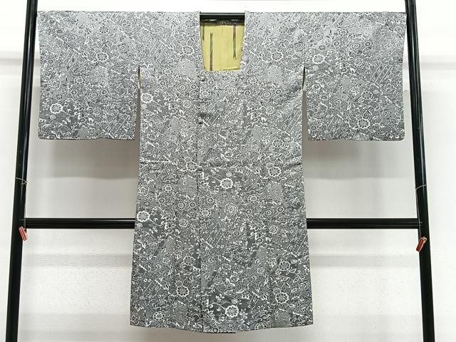 平和屋着物∞道行コート　お召地　天目織　草花文　正絹　逸品　CABG3709ua
