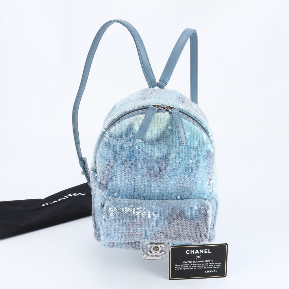 1円 極美品 シャネル ギャランティ シリアルシール付 スパンコール レザー リュックサック リュック バックパック レディース RBE DY33-8【中古】