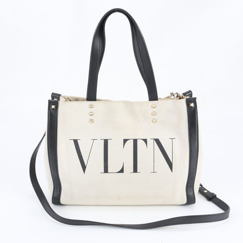 1円 美品 ヴァレンティノ ガラヴァーニ VLTN ロゴ レザー キャンバス 2WAY ショルダーバッグ 斜め掛け トート レディース MBM DX34-1【中古】
