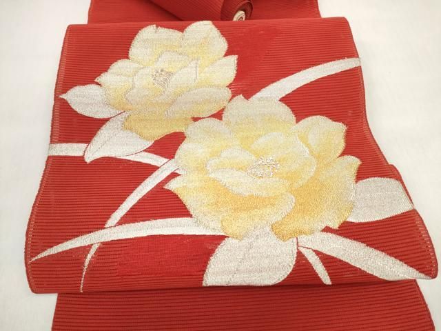 平和屋着物＊夏物　西陣　京の名門　じゅらく謹製　名古屋帯　帯反物　絽綴れ　草花文　金銀糸　証紙付き　逸品　未使用　DABD7980zzz