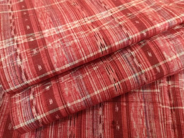 平和屋着物▽上質な紬　単衣　格子　正絹　逸品　AABI7178cs