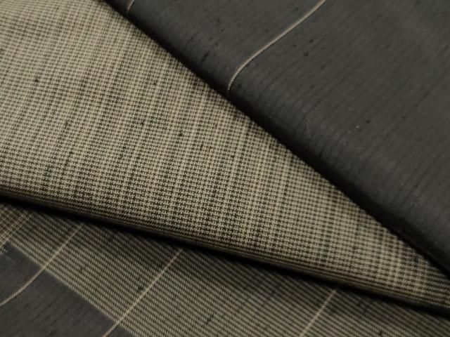 平和屋着物●上質な紬　市松文　正絹　逸品　CABD9462gh