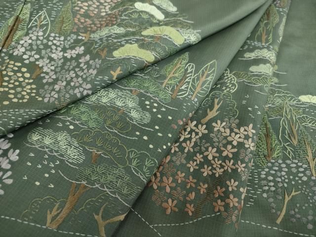 平和屋着物●本場縞大島紬　訪問着　総刺繍　樹林風景　正絹　逸品　DABE5445ps 38,025円