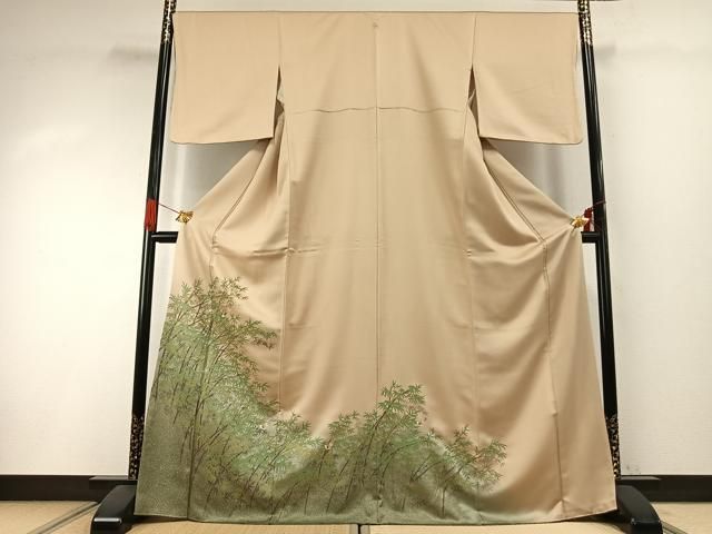 平和屋着物●訪問着　刺繍　笹竹飛鳥文　金糸　金彩　正絹　逸品　AABI1379fy