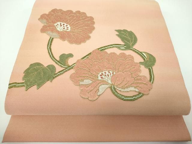平和屋着物●爪掻き本綴れ　八寸名古屋帯　総刺繍　花唐草文　金糸　三越扱い　正絹　逸品　DABE5456ps