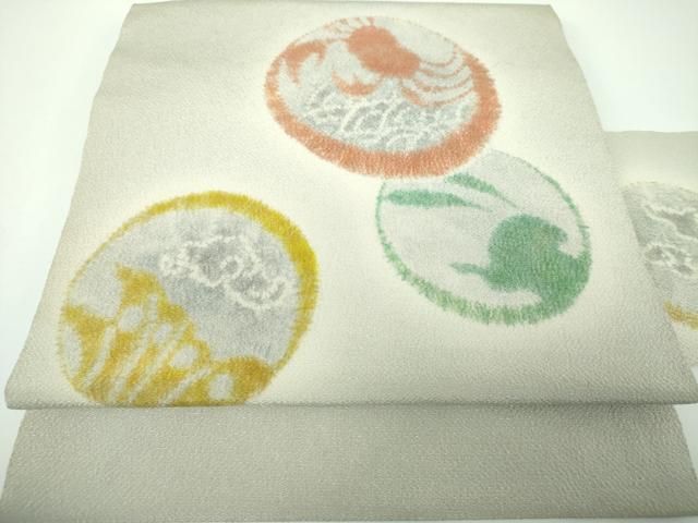 平和屋着物●染色作家　小倉淳史　九寸名古屋帯　絞り　兎　蟹　鬼しぼ縮緬　三越扱い　正絹　逸品　DABE5468ps