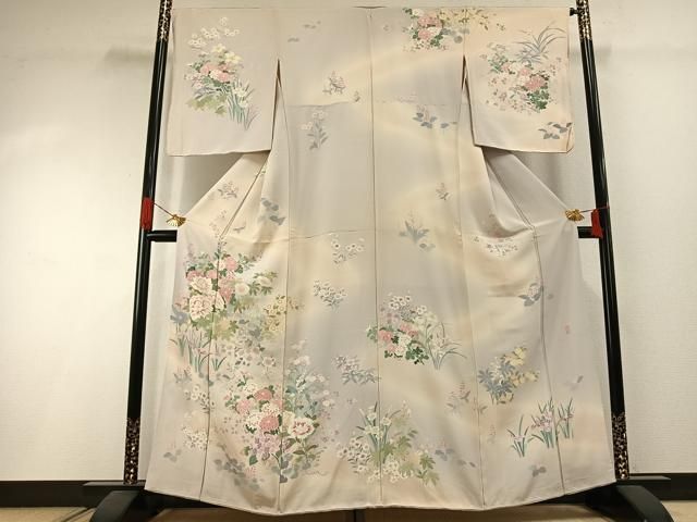 平和屋着物●訪問着　友禅　作家物　草花文　暈し染め　正絹　逸品　未使用　AABI1396fy