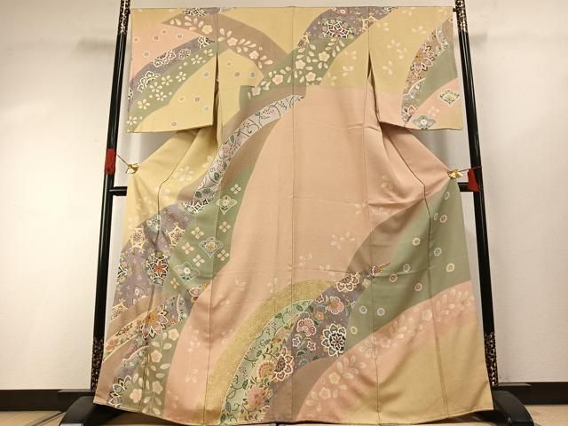 平和屋着物○訪問着 友禅 駒刺繍 吉祥花文 金彩 正絹 逸品 AABI1417fy