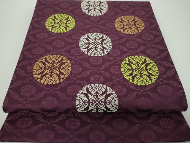 平和屋着物●龍村晋製　太鼓柄袋帯　熊野臥蝶丸文錦　金糸　正絹　逸品　DABE5522ps