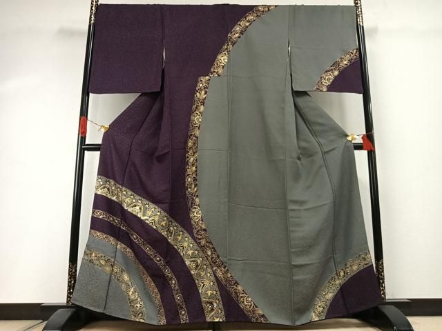 平和屋着物●染織作家　染織デザイナー　大島明　訪問着　花唐草文　金銀彩　金通し地　正絹　逸品　AABI1424fy