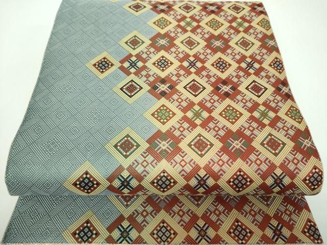 平和屋着物●佐賀錦　両面　六通柄袋帯　作家物　菱繋ぎ　正絹　逸品　DABE5535ps