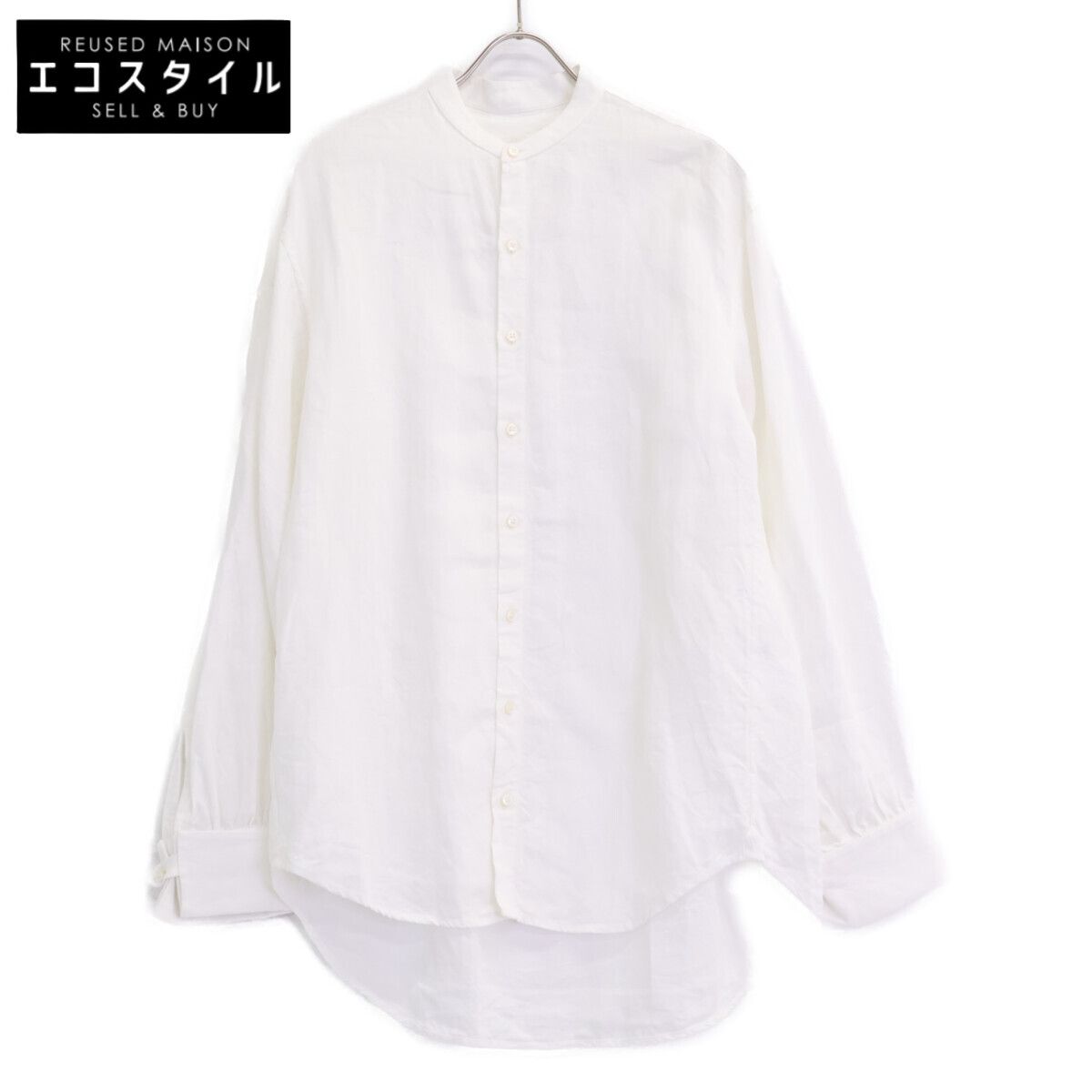 BOURRIENNE Paris X　ブーリエンヌ　【美品】リネン バックロング バンドカラー ロングスリーブシャツ　XS