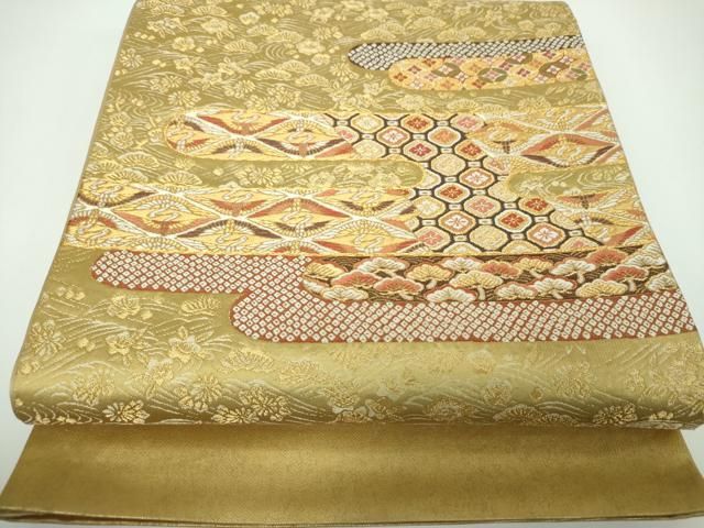 平和屋着物●西陣の名門　加納幸謹製　六通柄袋帯　唐織　霞飛鶴花文　金糸　引箔　正絹　逸品　DABE5544ps