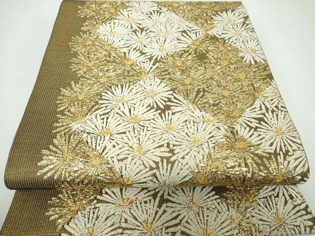 平和屋着物●六通柄袋帯　唐織　菊菱　金糸　正絹　逸品　DABE5555ps