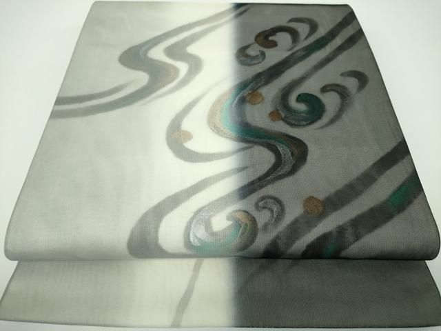 平和屋着物●六通柄袋帯　手描き　立波文　金銀彩　正絹　逸品　未使用　DABE5556ps