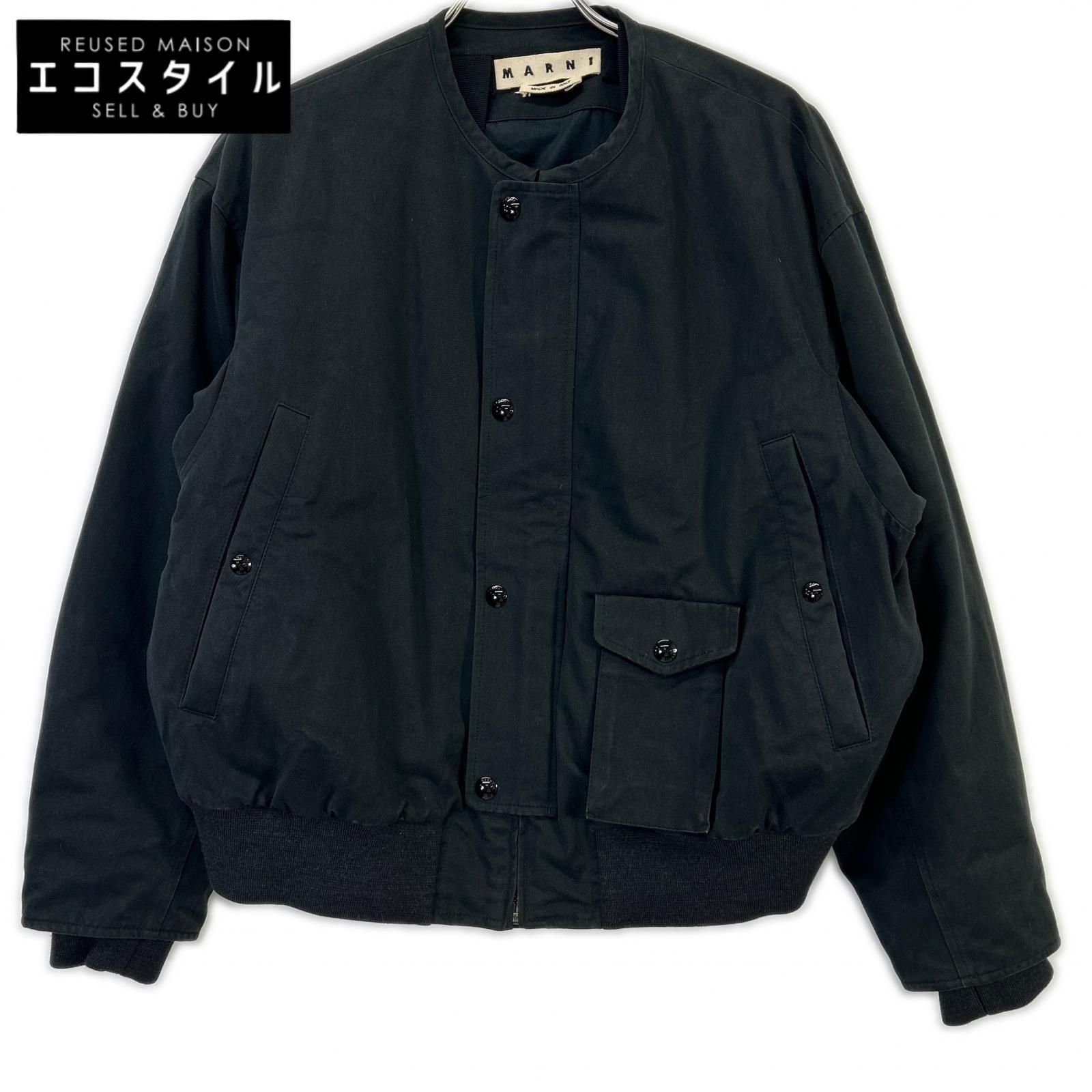 MARNI　マルニ　ブラック ノーカラー ボンバージャケット　44