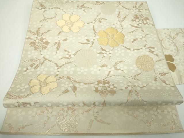平和屋着物●九寸名古屋帯　名物裂　笹蔓緞子　金糸　正絹　逸品　DABE5565ps