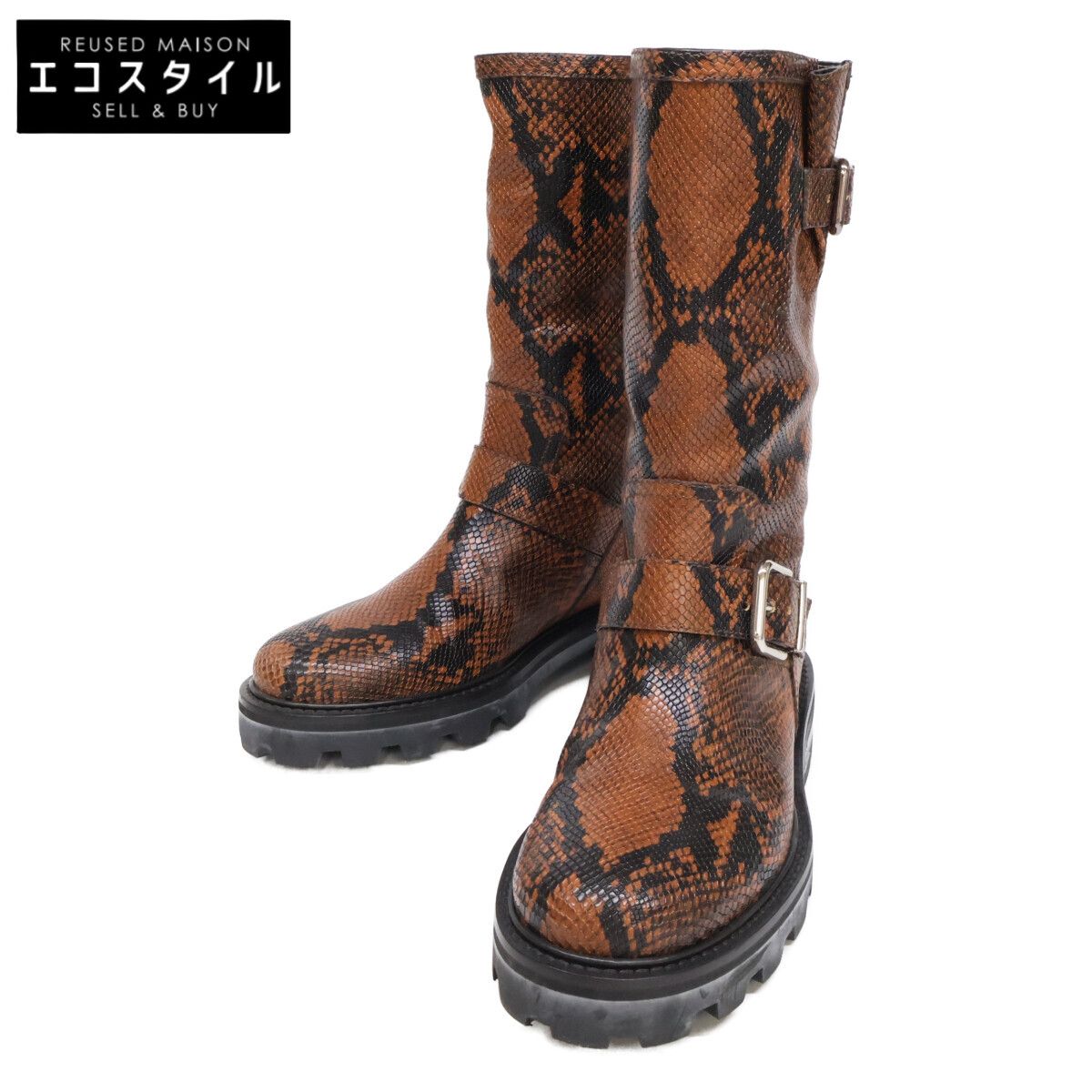 JIMMY CHOO　ジミーチュウ　【新品同様】BIKER II バイカー2 パイソン型押し ブーツ　37