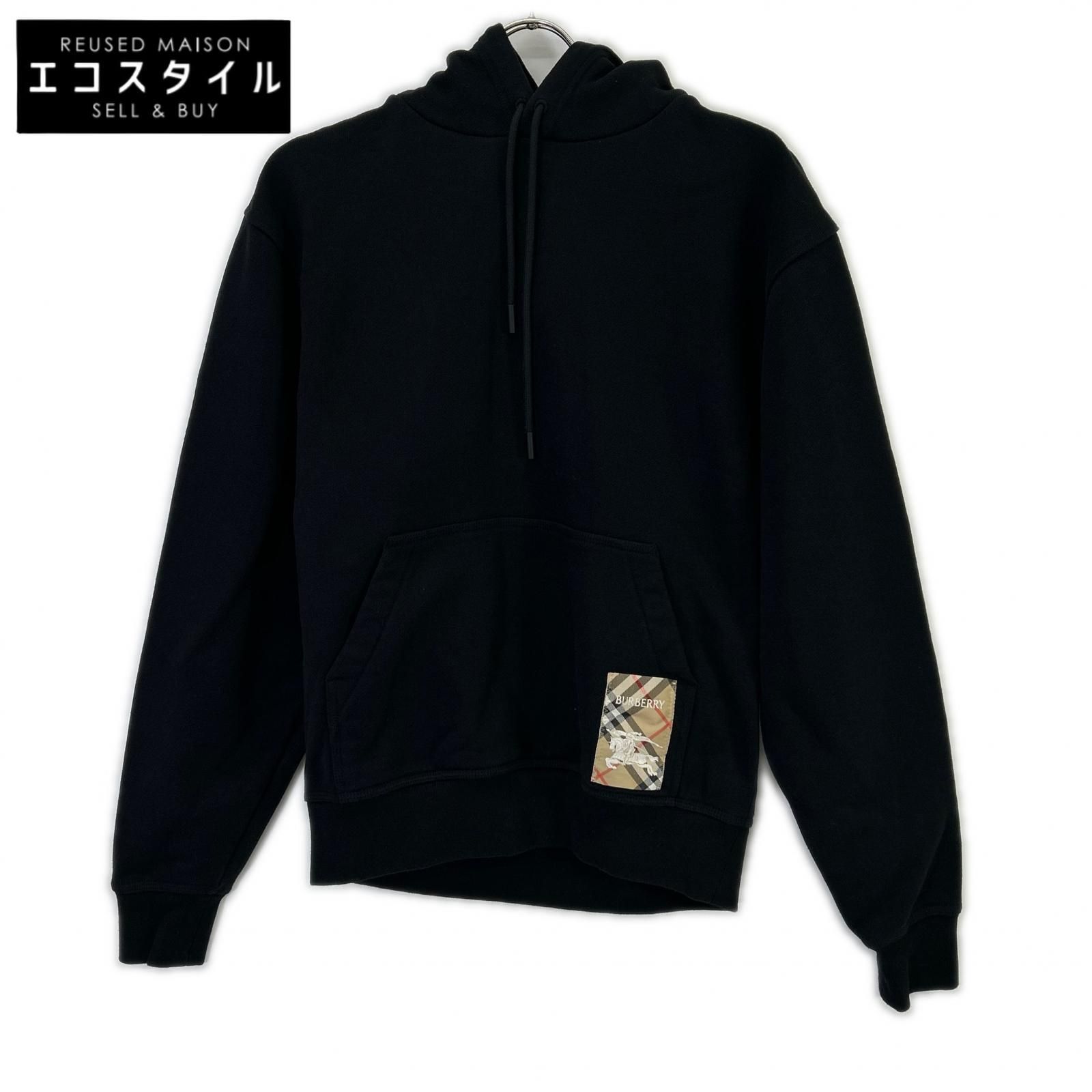 BURBERRY　バーバリー　25年製 8105364 ブラック チェックラベル コットン プルオーバー フーディー　S
