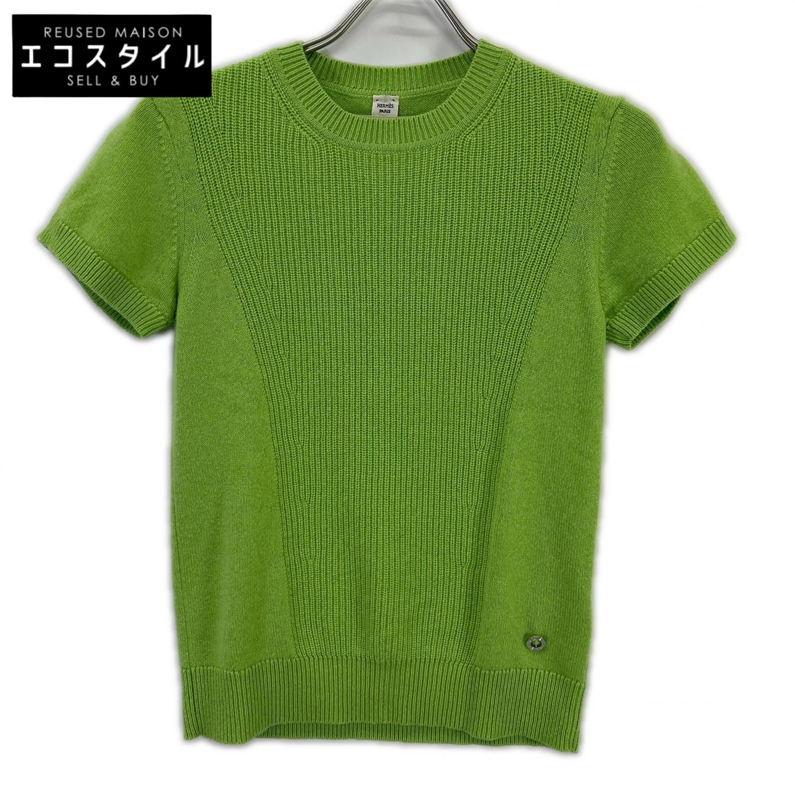 HERMES　エルメス　3E2603D1 23SS カシミヤコットン 半袖ニット トップス　34