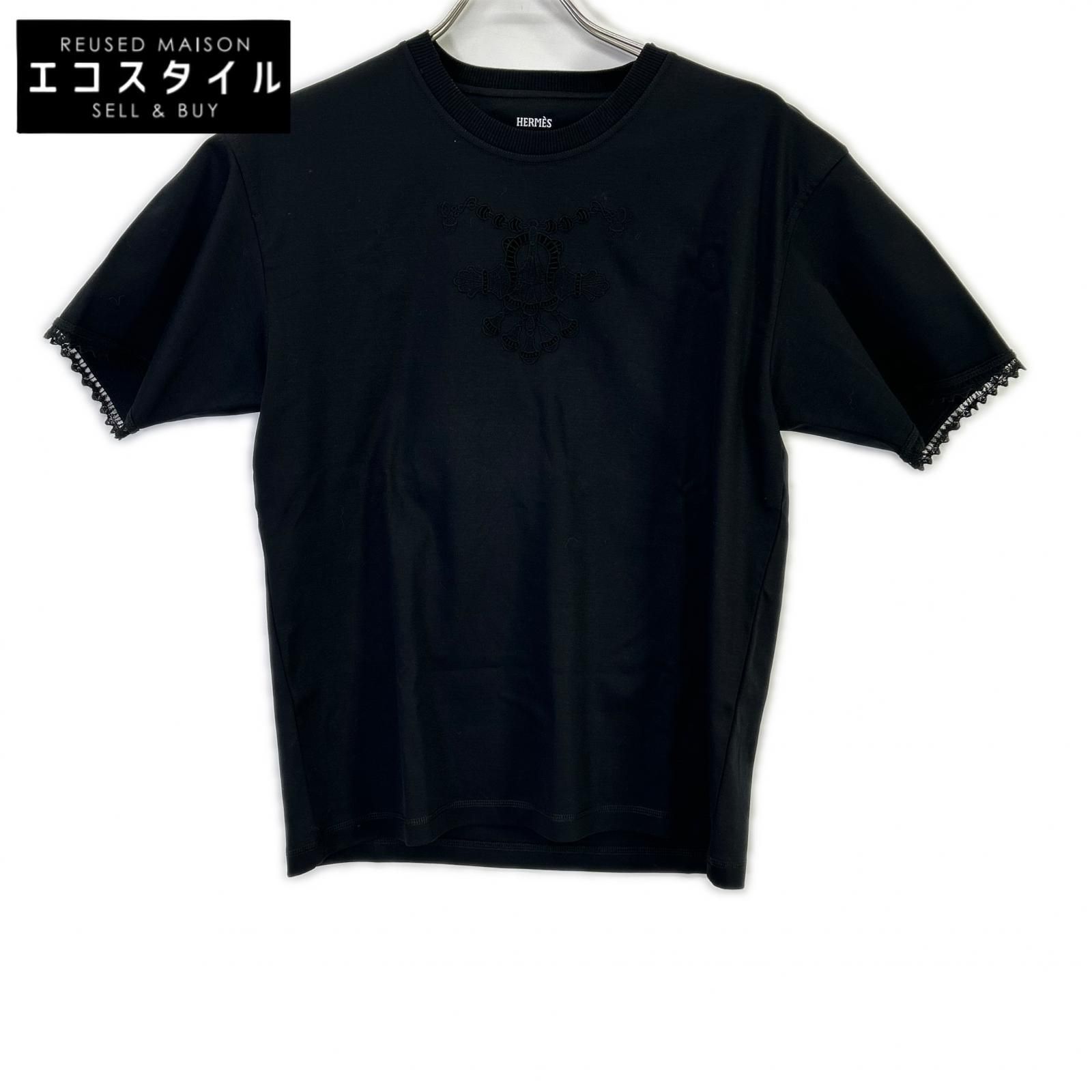 HERMES　エルメス　5H4625DC ブラック レース切替 半袖 Tシャツ　36