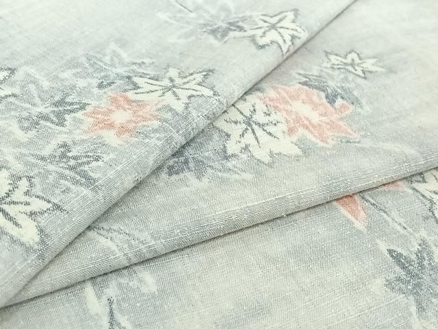 平和屋着物▽上質な紬　単衣　枝葉文　正絹　逸品　AABH9836jh