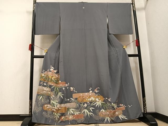 平和屋着物●豪華色留袖　駒刺繍　松竹梅草花文　暈し染め　金彩　正絹　逸品　AABI0458ph