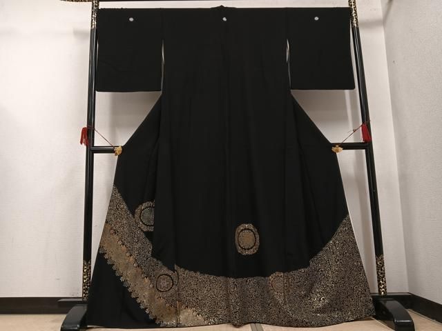 平和屋着物●豪華黒留袖　草花丸文　金彩　正絹　逸品　AABI0469ph
