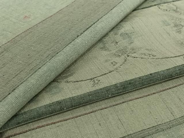 平和屋着物▽上質な紬　単衣　横段花文　正絹　逸品　AABI2119jh