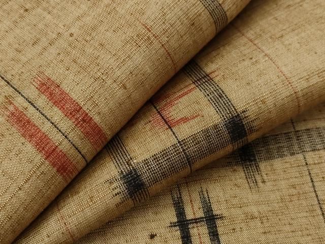 平和屋着物▽上質な紬　単衣　琉球絣文様　正絹　逸品　AABI0154st