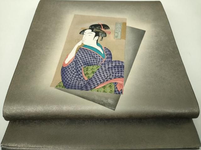 平和屋着物●友禅師・京の名工・伝統工芸士・樽本伊勢蔵 太鼓柄袋帯 手描き 喜多川歌麿 ビロードを吹く女 金糸 引箔 正絹 逸品 DABE5297ps